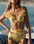 Variant image for Sonnenblüte - Hoch Taillierter Blumenbikini Damen mit 3D-Blumenapplikationen für Bademode-1