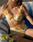 Sonnenblüte - Hoch Taillierter Blumenbikini Damen mit 3D-Blumenapplikationen für Bademode-3