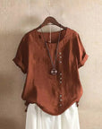 Variant image for Damen Bluse Kurzarm Pink Größe M Baumwolle mit Knotendetails für eleganten Sommerlook-17