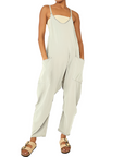 Variant image for Damen Jumpsuit Beige Größe M Leicht Baumwolle Sommer Overall mit Taschen-49