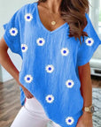 Variant image for Damen T-Shirt Weiß Größe M Polyester V-Ausschnitt 3D-Blumendruck Y2K Harajuku Style-9