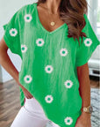 Variant image for Damen T-Shirt Weiß Größe M Polyester V-Ausschnitt 3D-Blumendruck Y2K Harajuku Style-17