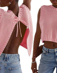 Variant image for Damen Strickjacke Rosa Größe M Baumwollmischung Offener Rücken Y2K Stil-1