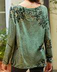Damen T-Shirt Blumendruck Grün Größe M Baumwolle-3