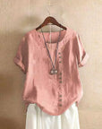Variant image for Damen Bluse Kurzarm Pink Größe M Baumwolle mit Knotendetails für eleganten Sommerlook-3