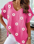 Variant image for Damen T-Shirt Weiß Größe M Polyester V-Ausschnitt 3D-Blumendruck Y2K Harajuku Style-25