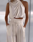 Variant image for Damen Sport Set Beige Größe M Baumwolle Ärmelloses Top und Weite Hosen-4