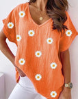 Variant image for Damen T-Shirt Weiß Größe M Polyester V-Ausschnitt 3D-Blumendruck Y2K Harajuku Style-33