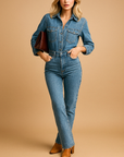 Damen Jumpsuit Blau Größe M Denim - Langärmlig und Bequem für Sommermode-2