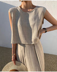 Damen Leinen Set Beige Größe M Atmungsaktiv-3