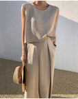 Damen Leinen Set Beige Größe M Atmungsaktiv-4