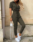 Variant image for Damen Jumpsuit Schwarz Größe M Atmungsaktiver Stoff Kurzarm Elegant-13