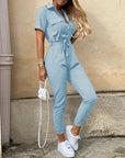 Variant image for Damen Jumpsuit Schwarz Größe M Atmungsaktiver Stoff Kurzarm Elegant-1