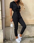 Variant image for Damen Jumpsuit Schwarz Größe M Atmungsaktiver Stoff Kurzarm Elegant-7