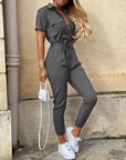 Variant image for Damen Jumpsuit Schwarz Größe M Atmungsaktiver Stoff Kurzarm Elegant-25