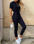 Variant image for Damen Jumpsuit Schwarz Größe M Atmungsaktiver Stoff Kurzarm Elegant-43