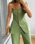 Damen Set Beige Größe M Polyester - Ärmelloses Oberteil und Bequeme Hose für Stil und Komfort-6
