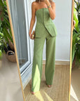 Variant image for Damen Set Beige Größe M Polyester - Ärmelloses Oberteil und Bequeme Hose für Stil und Komfort-5