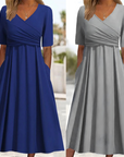 Gekreuztes Kurzarmkleid für Damen mit V-Ausschnitt und A-Linie – Bequeme Baumwollmischung, Ideal für Alltag und Festlichkeiten-3