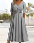 Variant image for Gekreuztes Kurzarmkleid für Damen mit V-Ausschnitt und A-Linie – Bequeme Baumwollmischung, Ideal für Alltag und Festlichkeiten-6