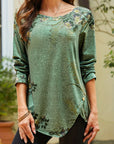 Damen T-Shirt Blumendruck Grün Größe M Baumwolle-2