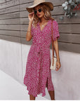 Geblümtes Damenkleid mit Taillengürtel – Luretta
