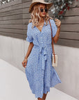 Geblümtes Damenkleid mit Taillengürtel – Luretta