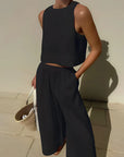 Variant image for Damen Sommer Outfit Schwarz Größe M Baumwolle Leinen-7
