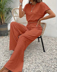 Damen Zweiteiler Beige Größe M Polyester - Eleganter Sommer Look mit Fledermausärmeln und Krawattenhose-6