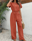 Damen Zweiteiler Beige Größe M Polyester - Eleganter Sommer Look mit Fledermausärmeln und Krawattenhose-5