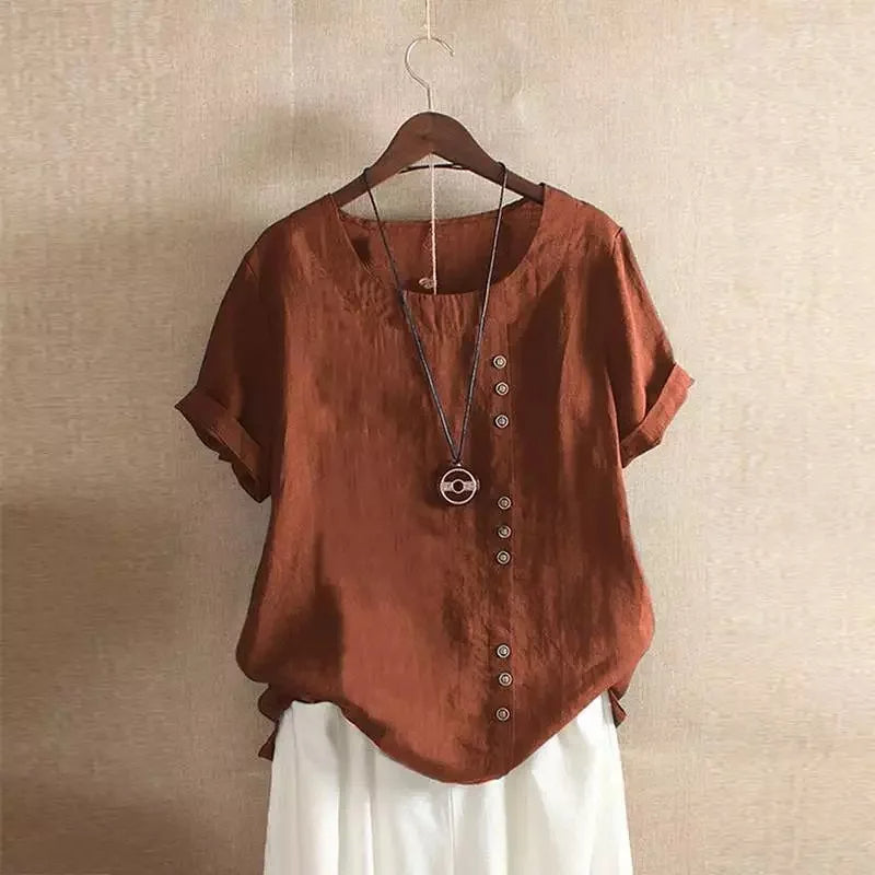 Variant image for Damen Bluse Kurzarm Pink Größe M Baumwolle mit Knotendetails für eleganten Sommerlook-17