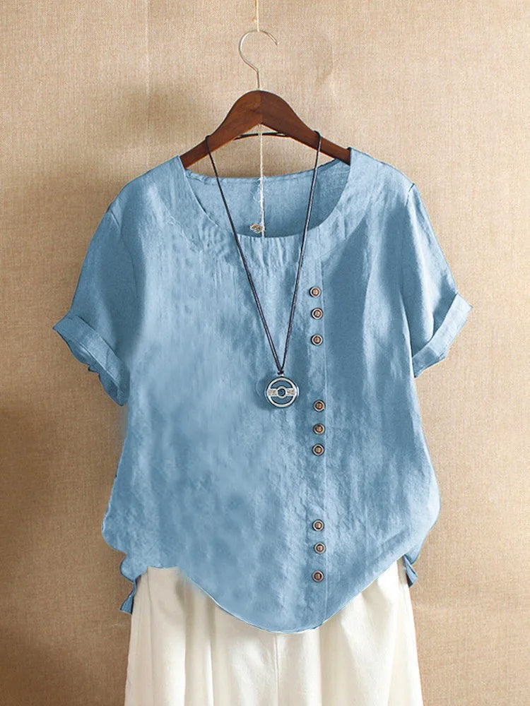 Variant image for Damen Bluse Kurzarm Pink Größe M Baumwolle mit Knotendetails für eleganten Sommerlook-33