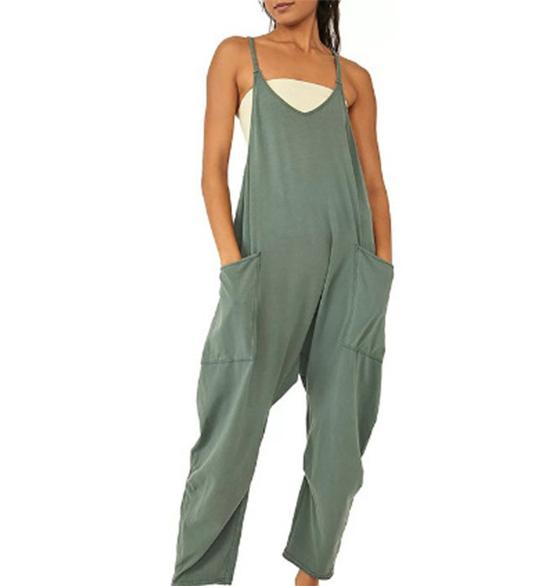Variant image for Damen Jumpsuit Beige Größe M Leicht Baumwolle Sommer Overall mit Taschen-1