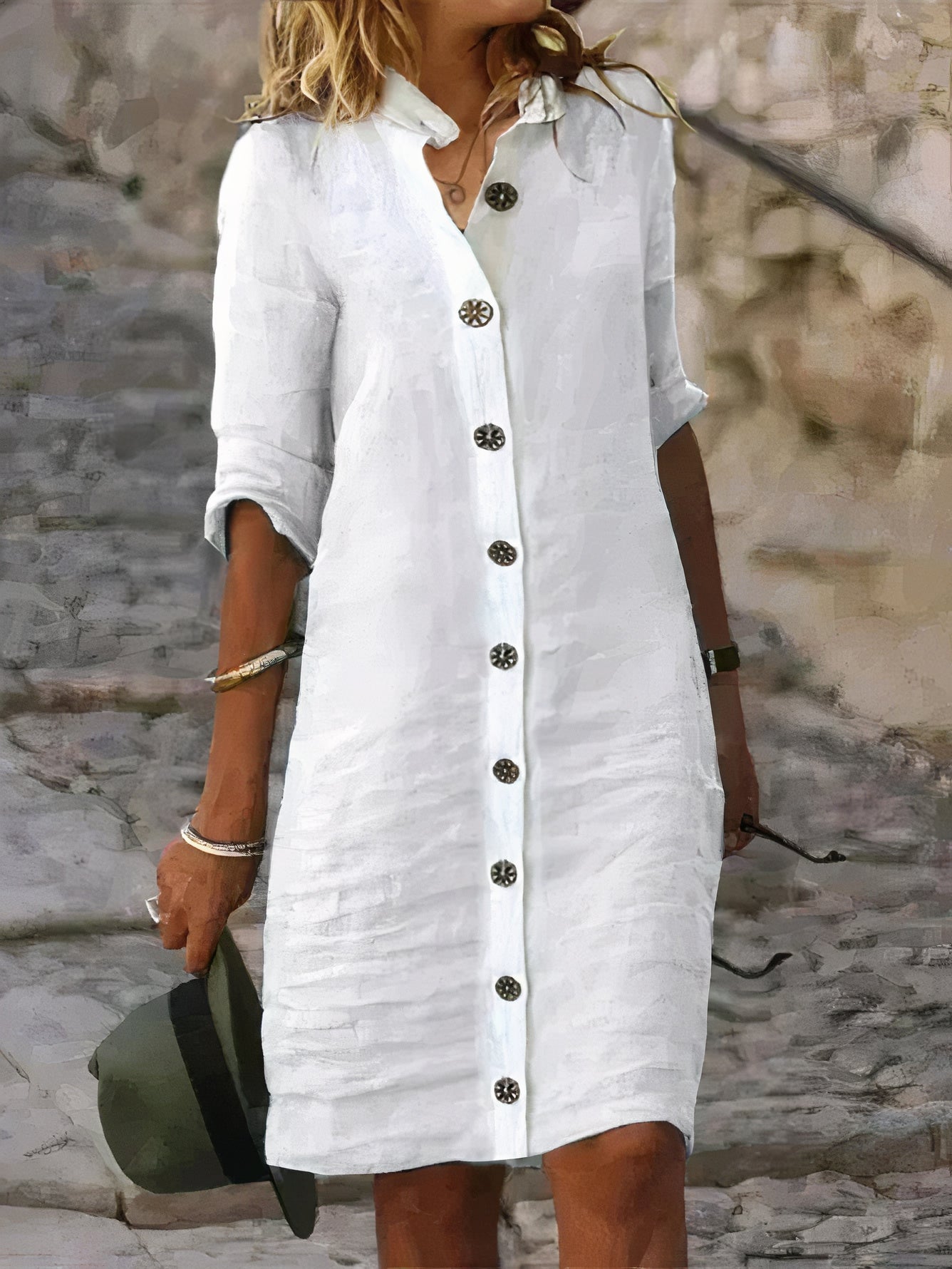 Variant image for Leichtes Leinen Damenkleid Midi für den Sommer – Atmungsaktiv und Stilvoll in Frischer Farbe-19