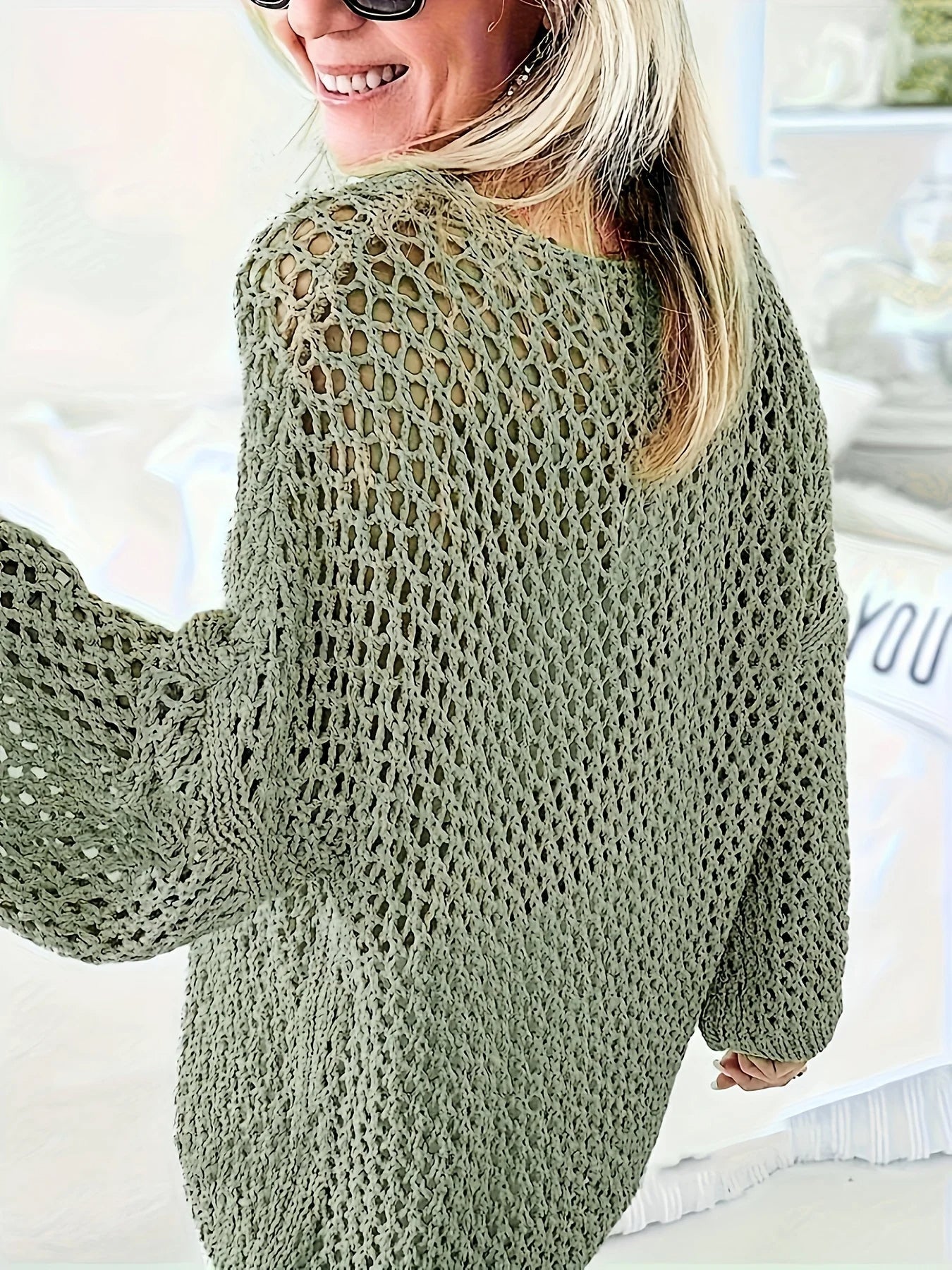 Damenpullover Schwarz Größe M Polyester Bohemian Netzdesign-3