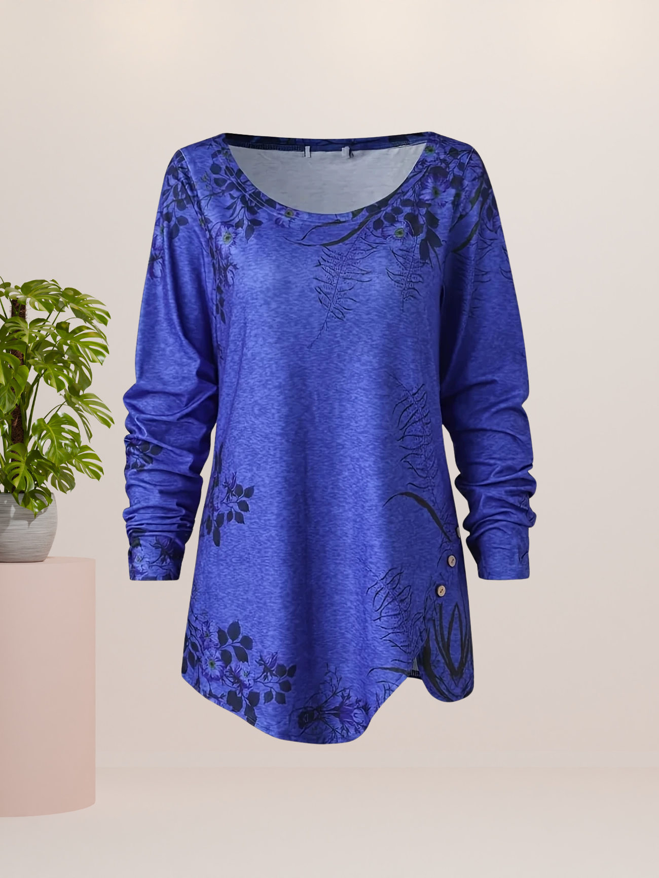 Damen T-Shirt Blumendruck Grün Größe M Baumwolle-6