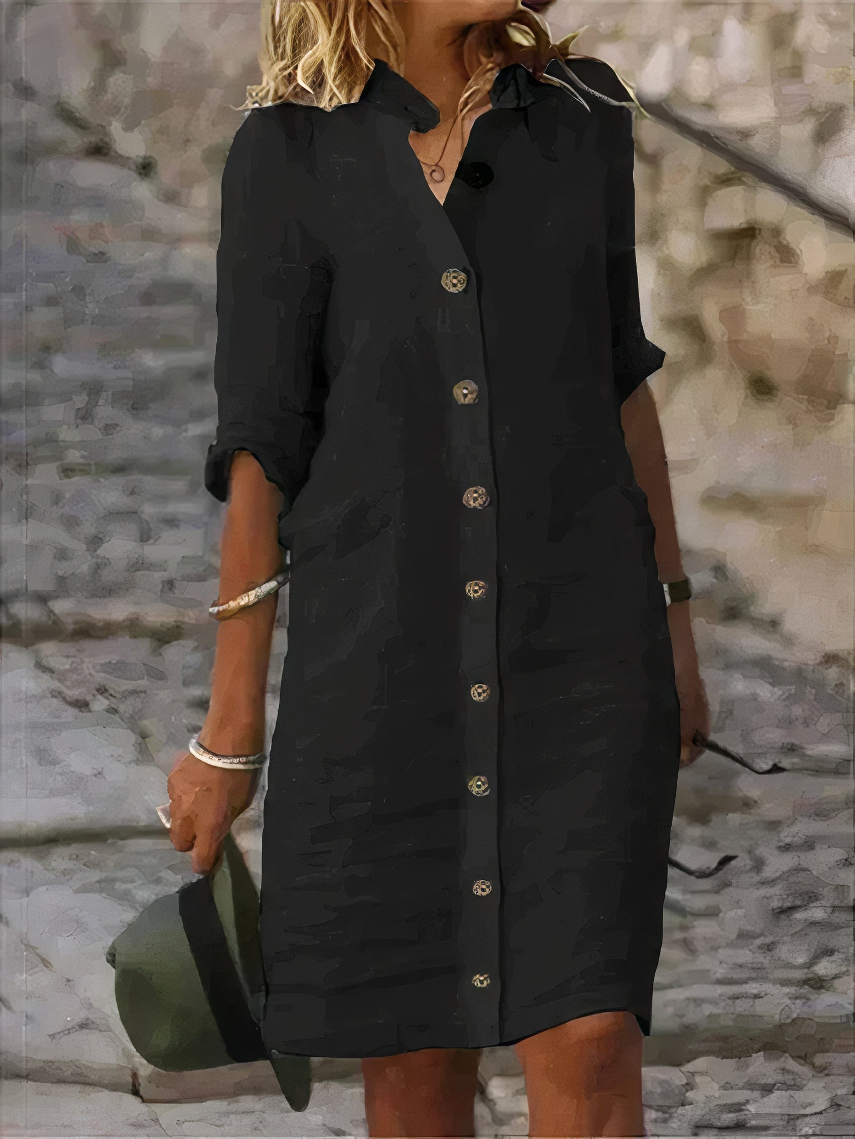 Variant image for Leinenkleid Damen mit Knopfverschluss – Atmungsaktives Sommerkleid in Blau, Elegant und Vielseitig, Größen S-3XL-13