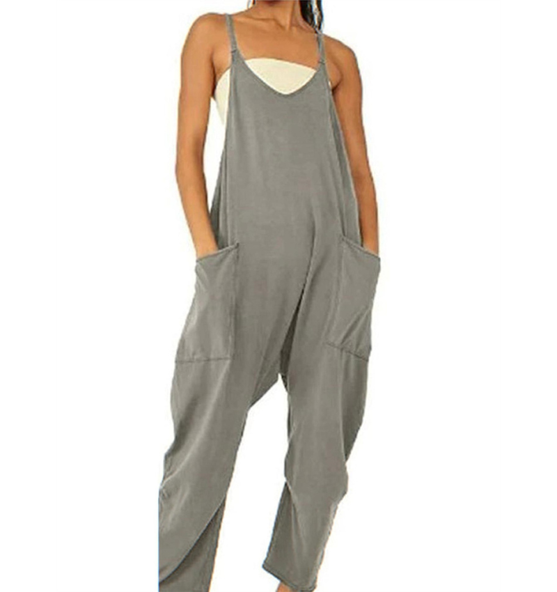 Variant image for Damen Jumpsuit Beige Größe M Leicht Baumwolle Sommer Overall mit Taschen-43