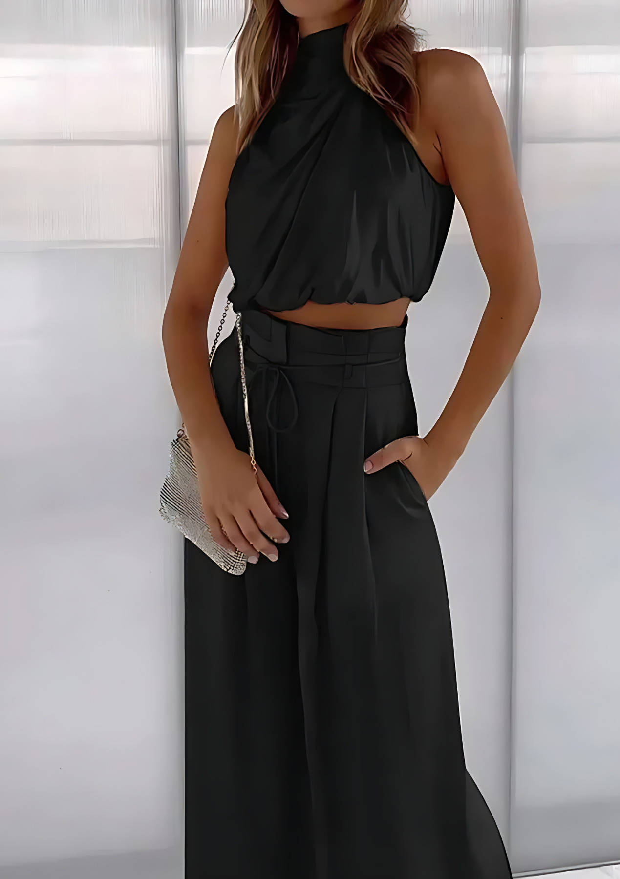 Variant image for Damen Sport Set Beige Größe M Baumwolle Ärmelloses Top und Weite Hosen-22