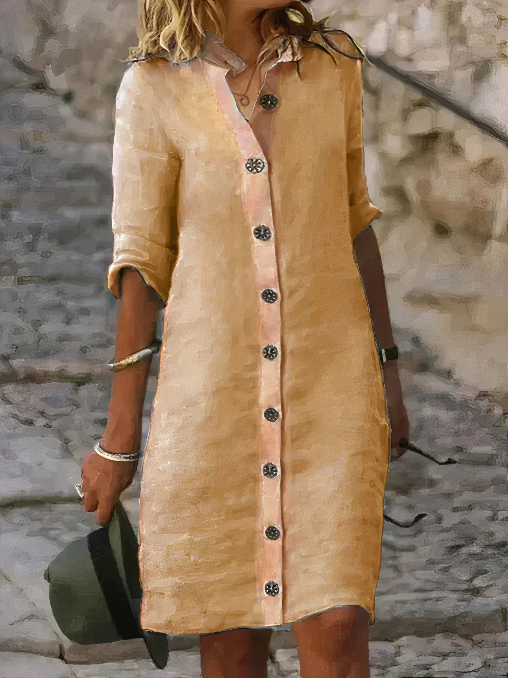 Variant image for Leinenkleid Damen mit Knopfverschluss – Atmungsaktives Sommerkleid in Blau, Elegant und Vielseitig, Größen S-3XL-7