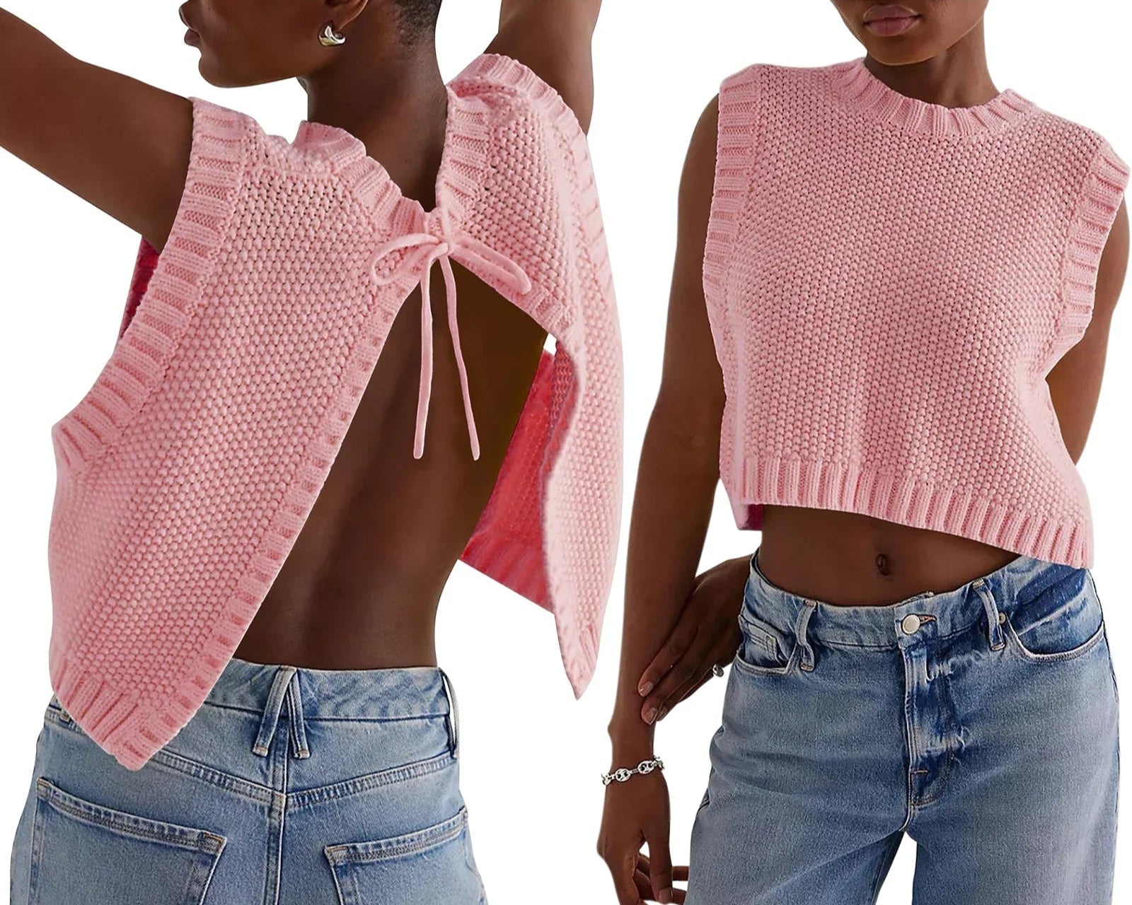 Variant image for Damen Strickjacke Rosa Größe M Baumwollmischung Offener Rücken Y2K Stil-1