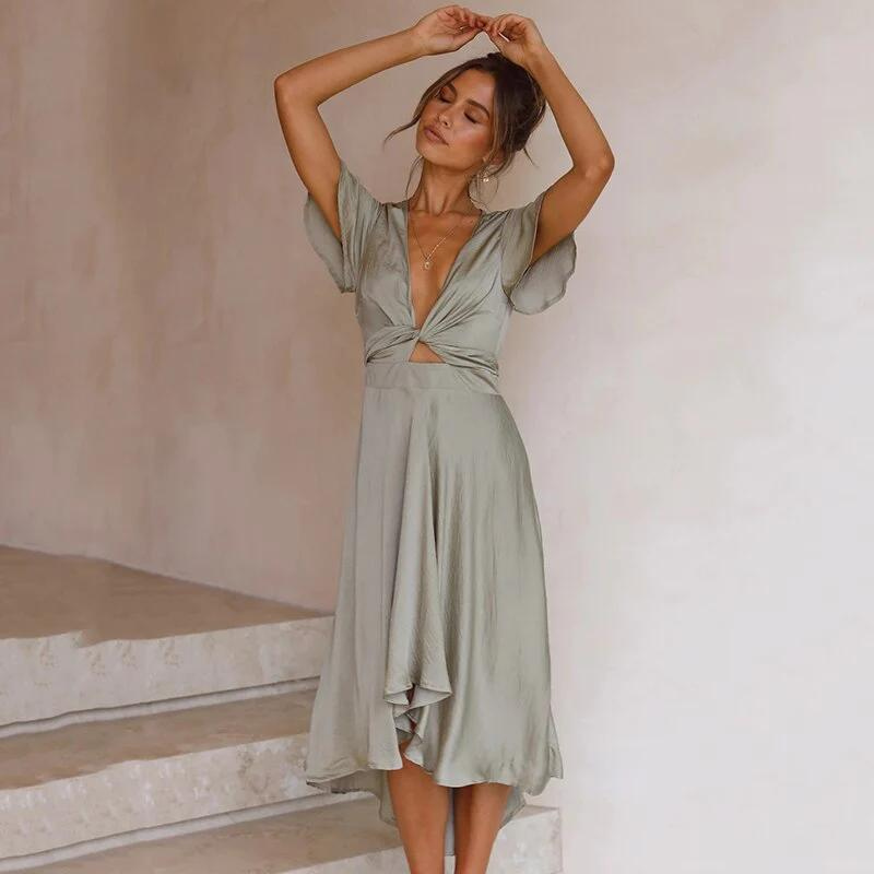 Variant image for Fließendes Vintage-Damenkleid mit V-Ausschnitt und Gürtel – Festliches Kleid für Sommeranlässe-6