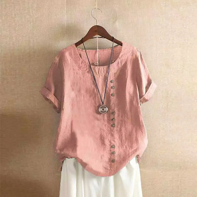 Variant image for Damen Bluse Kurzarm Pink Größe M Baumwolle mit Knotendetails für eleganten Sommerlook-3