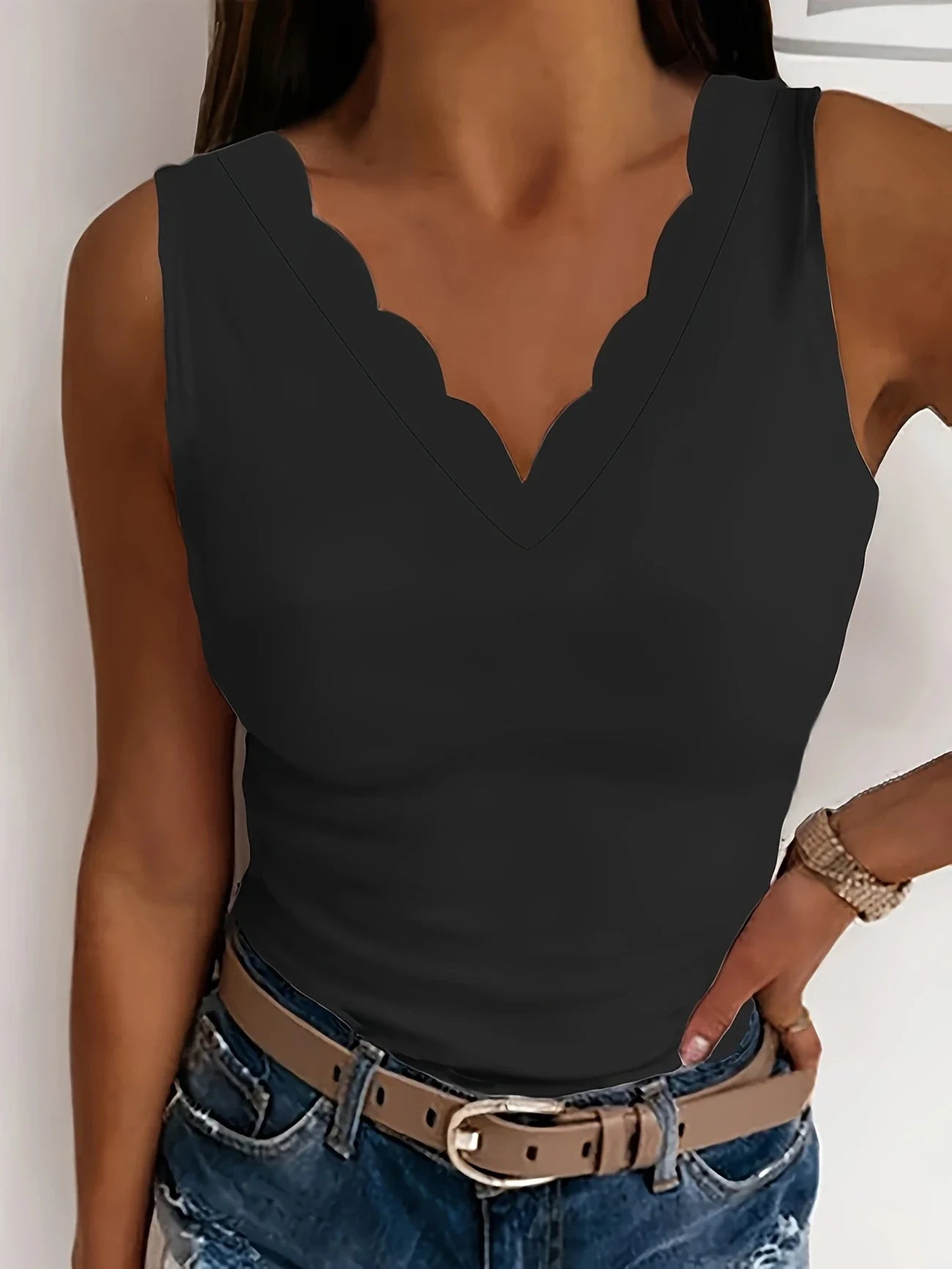 Variant image for Damen Tanktop Schwarz Größe L Polyester V-Ausschnitt-5