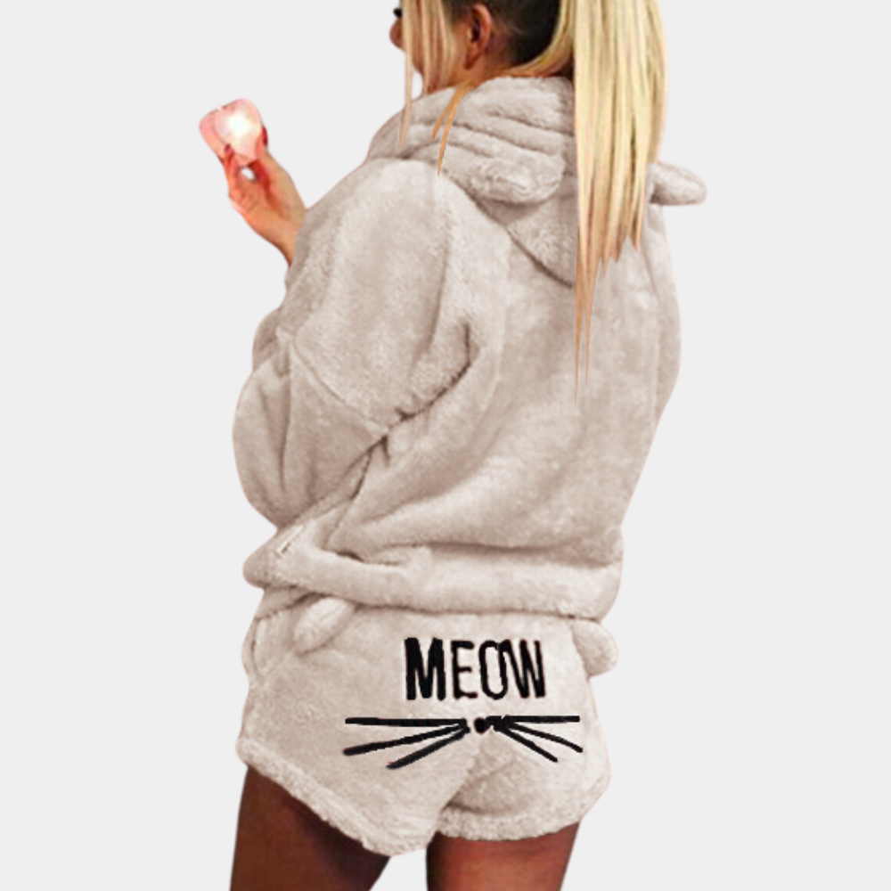 Damen Fleece Pyjama Set Grau Größe M Ultraweich Schlafanzug-5