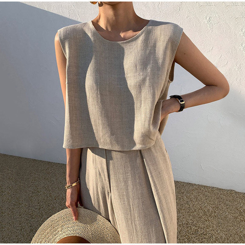 Damen Leinen Set Beige Größe M Atmungsaktiv-3