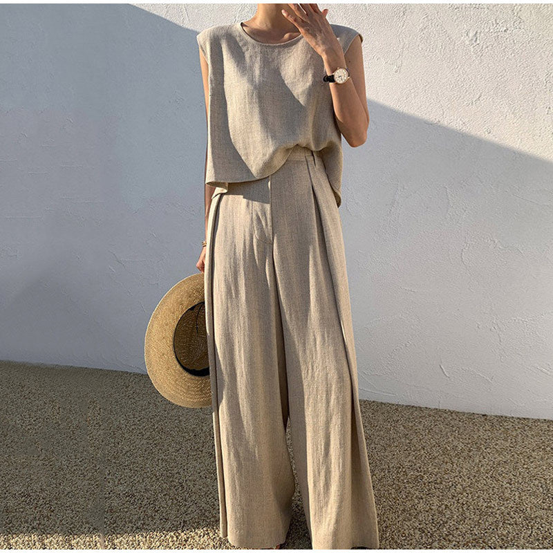Variant image for Damen Leinen Set Beige Größe M Atmungsaktiv-1