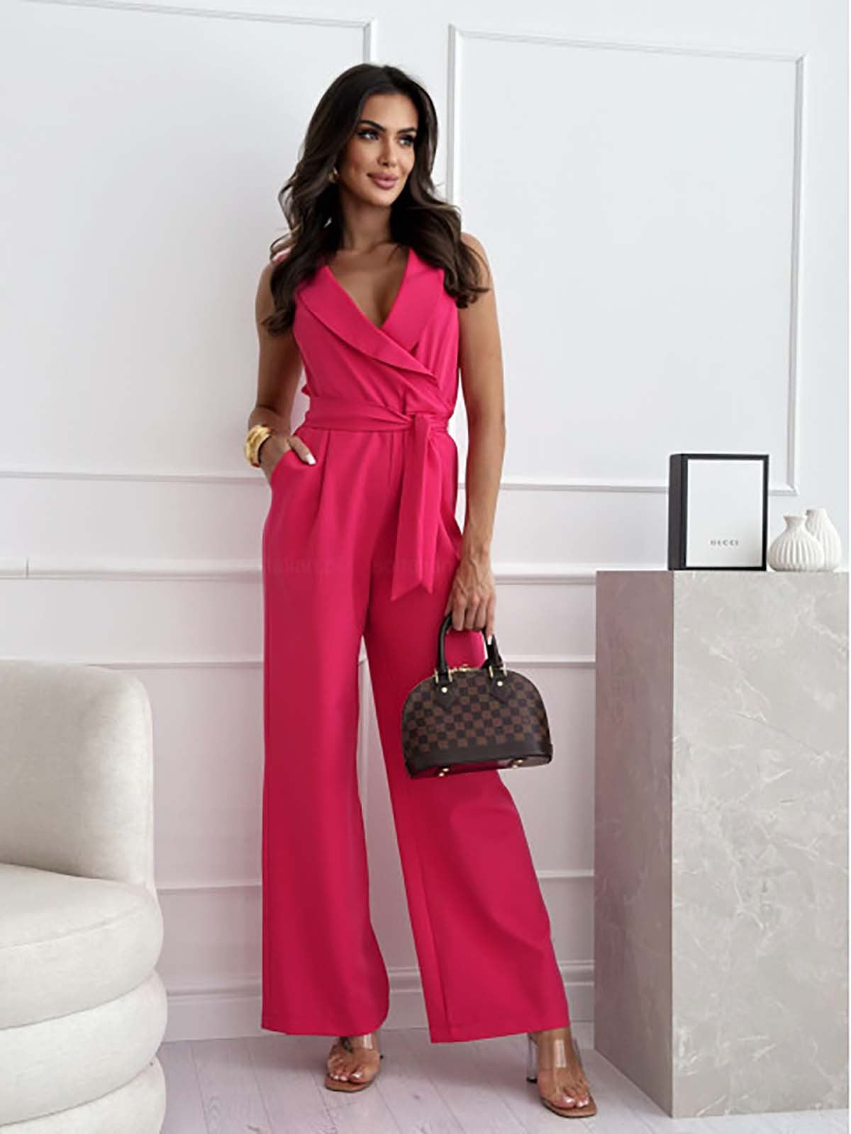 Damen Jumpsuit Schwarz Größe M Atmungsaktiv Eleganter Schnitt für Festliche Anlässe-6