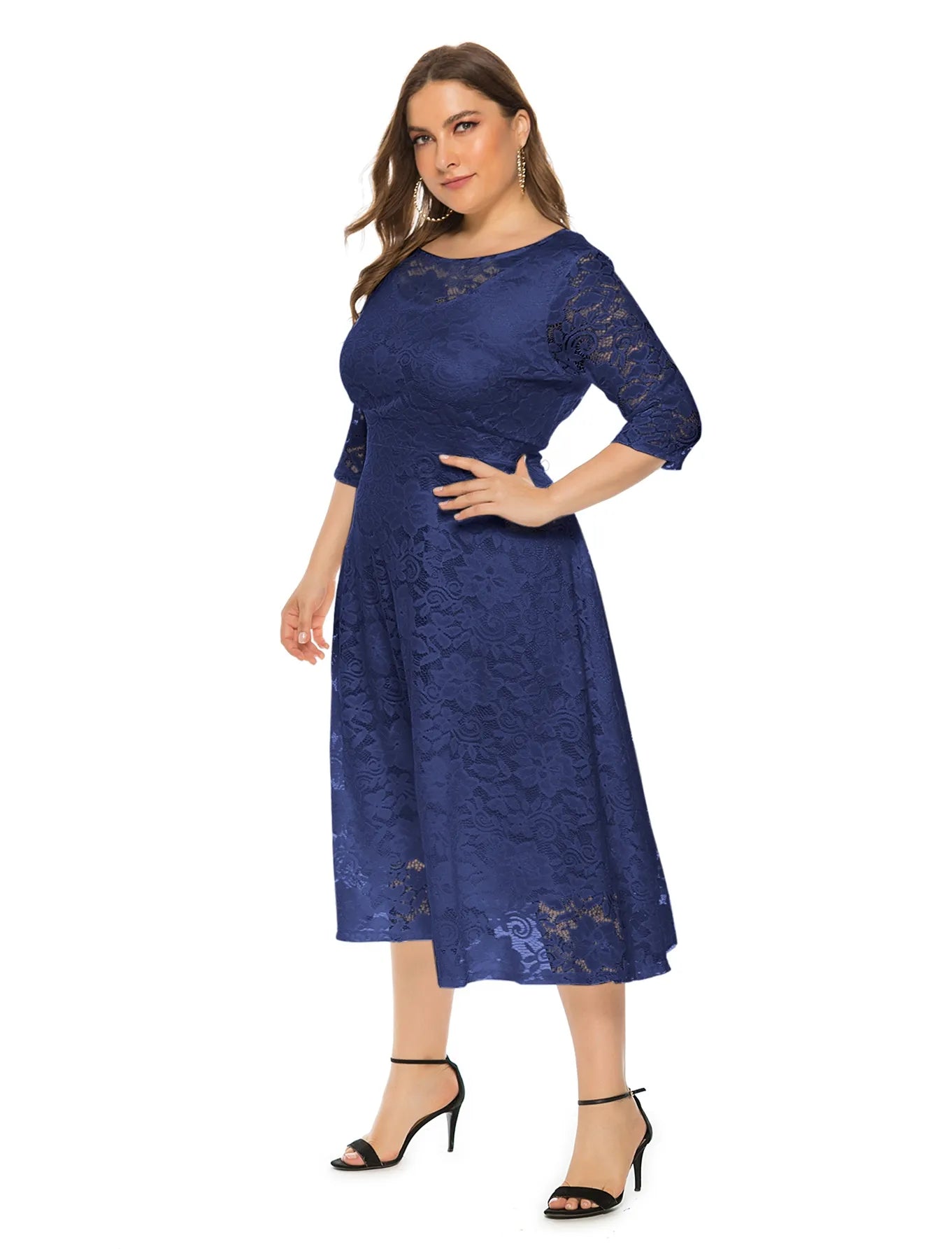 Übergrößen Midikleid mit Spitzen-Details für Damen Lena