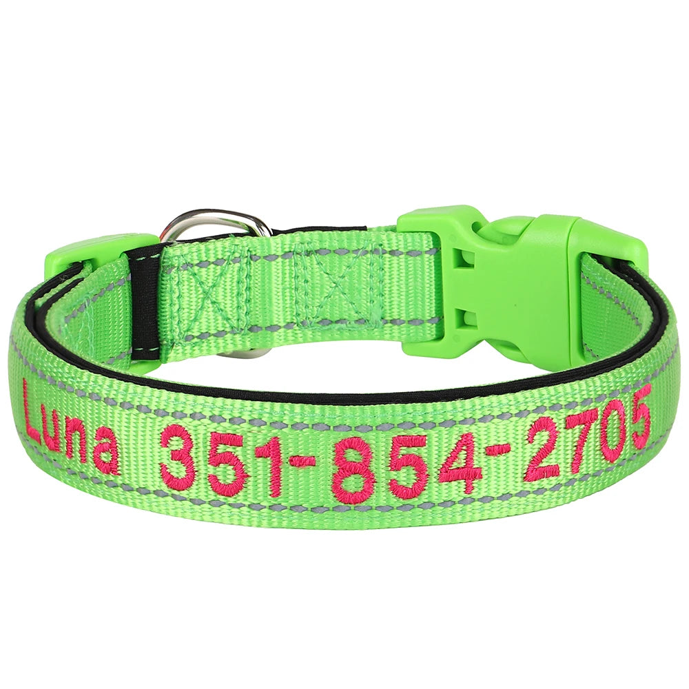Leo Hundehalsband - Besticktes Nylonhalsband mit reflektierendem Design und individueller Gravur
